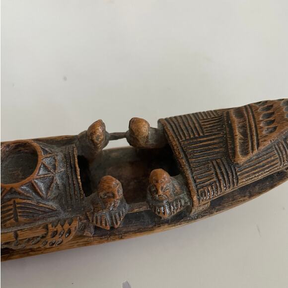 Pair of Antique Chinese Bamboo Hand Carved Fishing Boats/Incense Holders - Picture 3 of 13